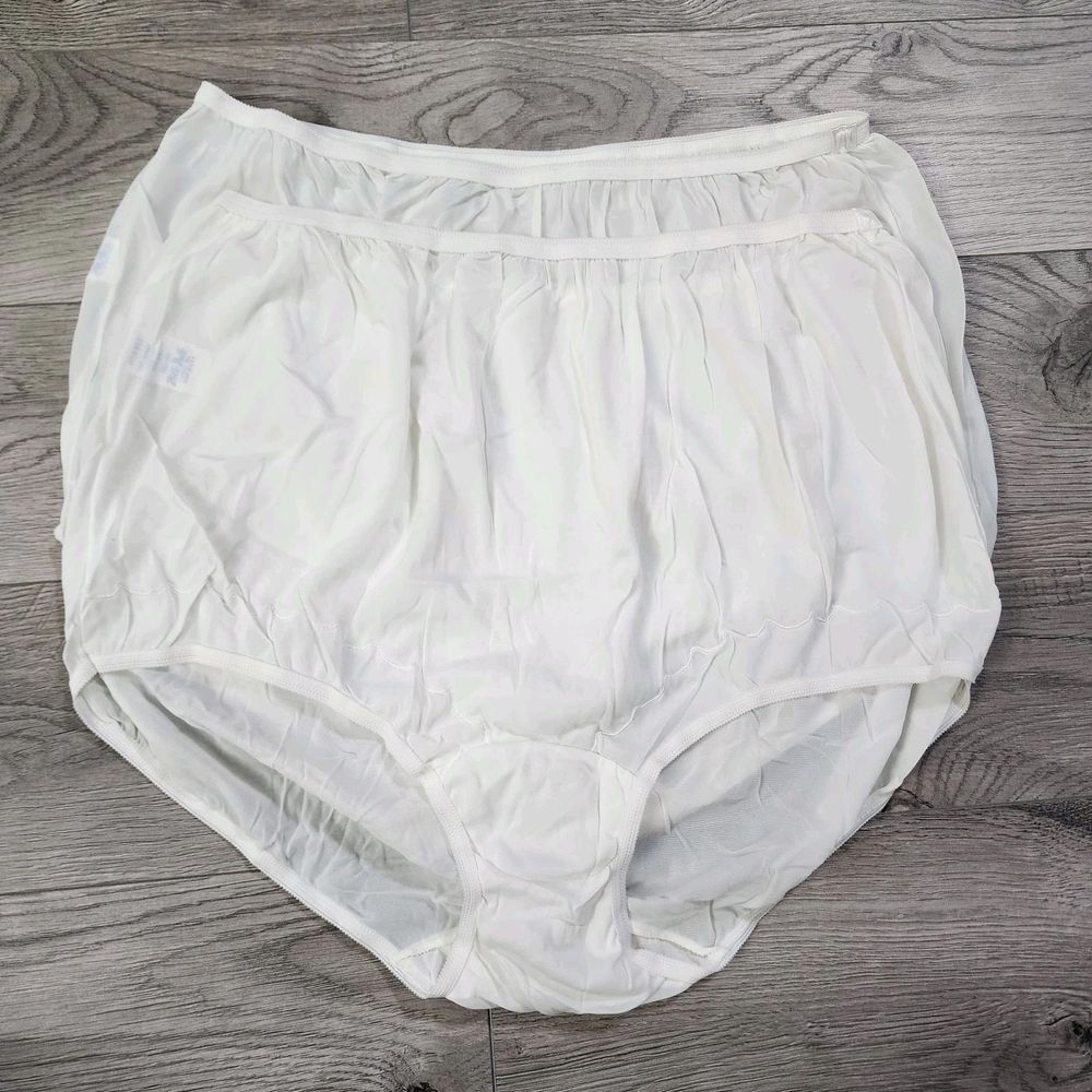 2X-Vtg USA DIXIE BELLE Cream Nylon Scallop Trim Gusset Panties USA Made Size 14